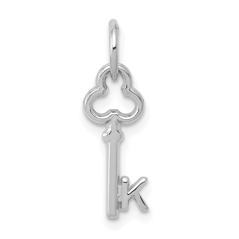 14k White Gold, Hannah Collection, Mini Initial K Shamrock Key Charm